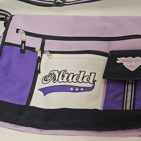 Mudd Vintage Canvas Crossbody Messenger School Book Bag Purple Y2K 2000s - Picture 3 of 12